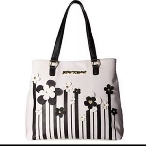 Betsey Johnson black and white floral lane purse